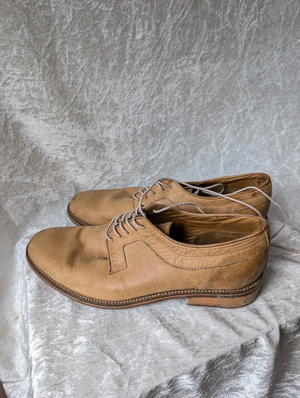 J Shoes Viceroy Lace Up Oxfords Camel Tan Leather Plain Toe Derby Blucher Matte